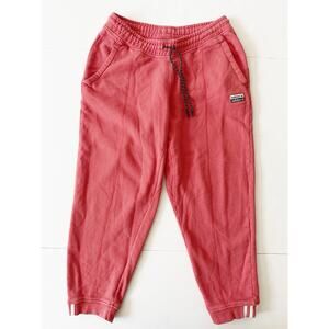 Adidas Joggers Sweatpants Women L Coral Cropped Embroidered Logo Drawstring